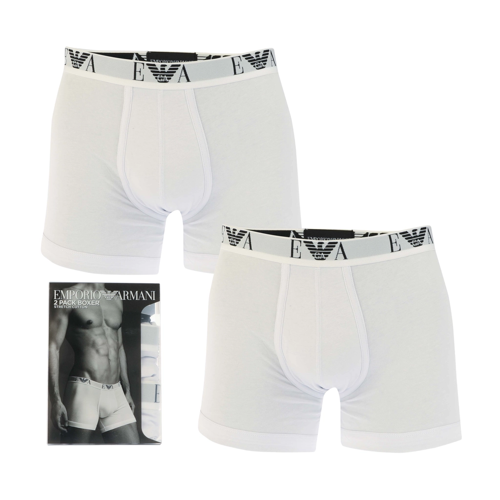 Armani Mens 2 Pack Boxer Shorts in White Cotton - Size X-Large