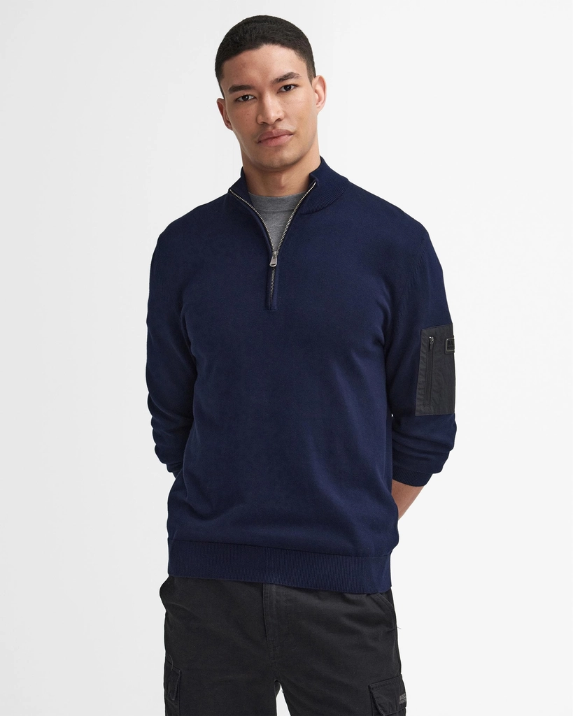 Barbour Blades Mens Cotton Half Zip Jumper - Navy - Size Medium