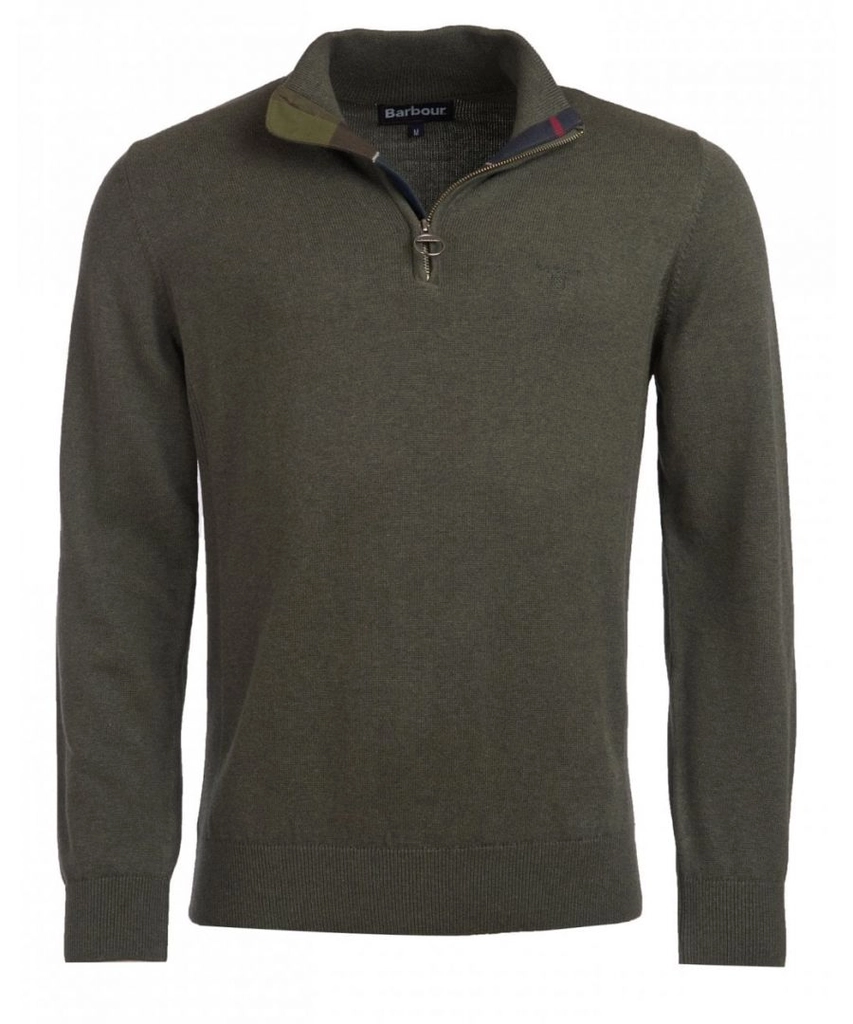 Barbour Cotton Mens Half Zip Jumper - Olive - Size 2XL