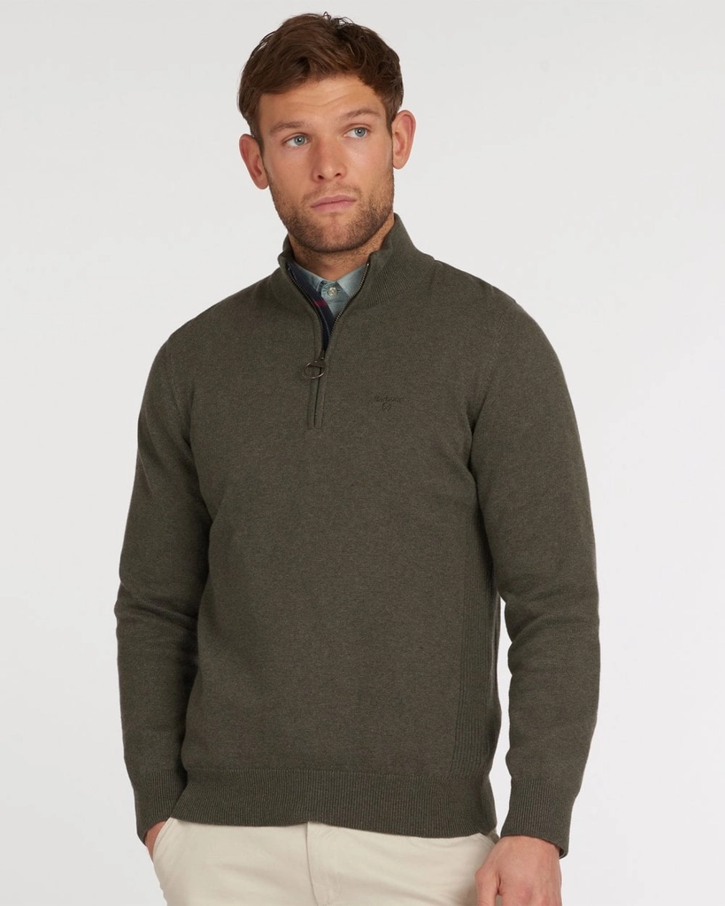 Barbour Cotton Mens Half Zip Jumper - Olive - Size 2XL