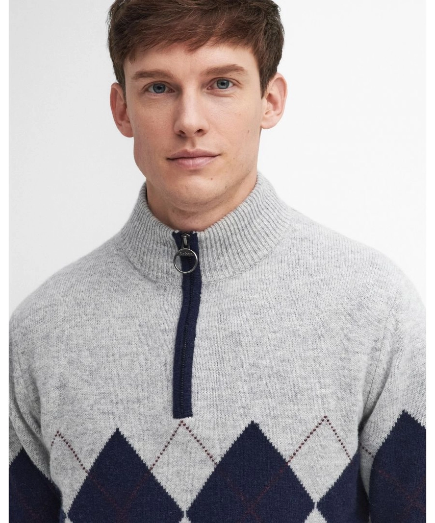 Barbour Hartfield Mens Half Zip Knitted Jumper - Grey - Size Large