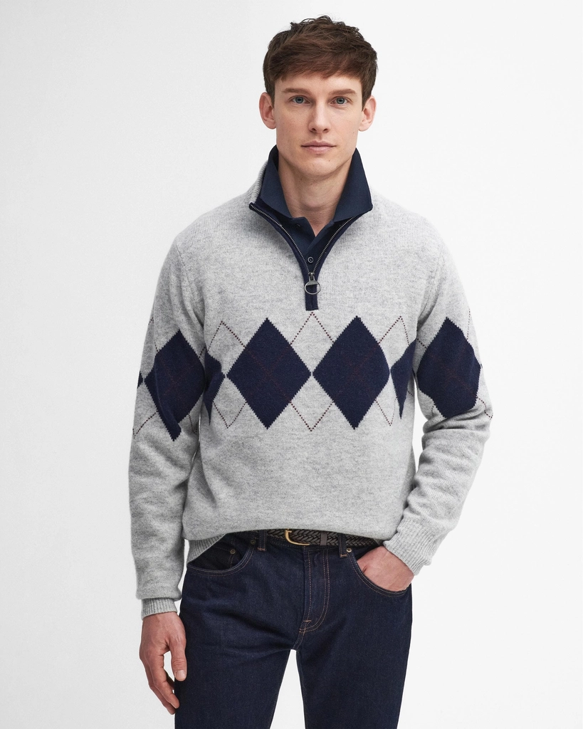 Barbour Hartfield Mens Half Zip Knitted Jumper - Grey - Size Large