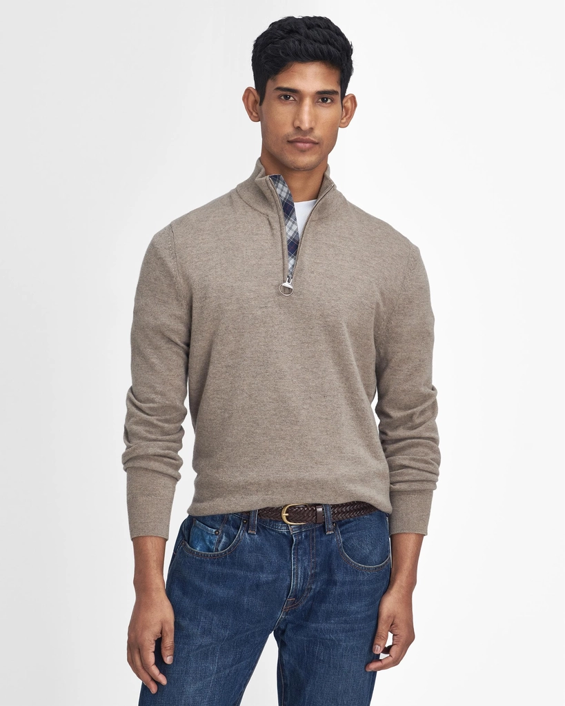 Barbour Marlow Mens Half Zip Knitted Sweater - Stone - Size Large