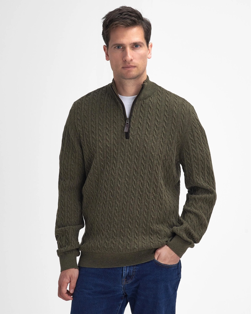 Barbour Ramsden Mens Half Zip Knitted Jumper - Green - Size Medium