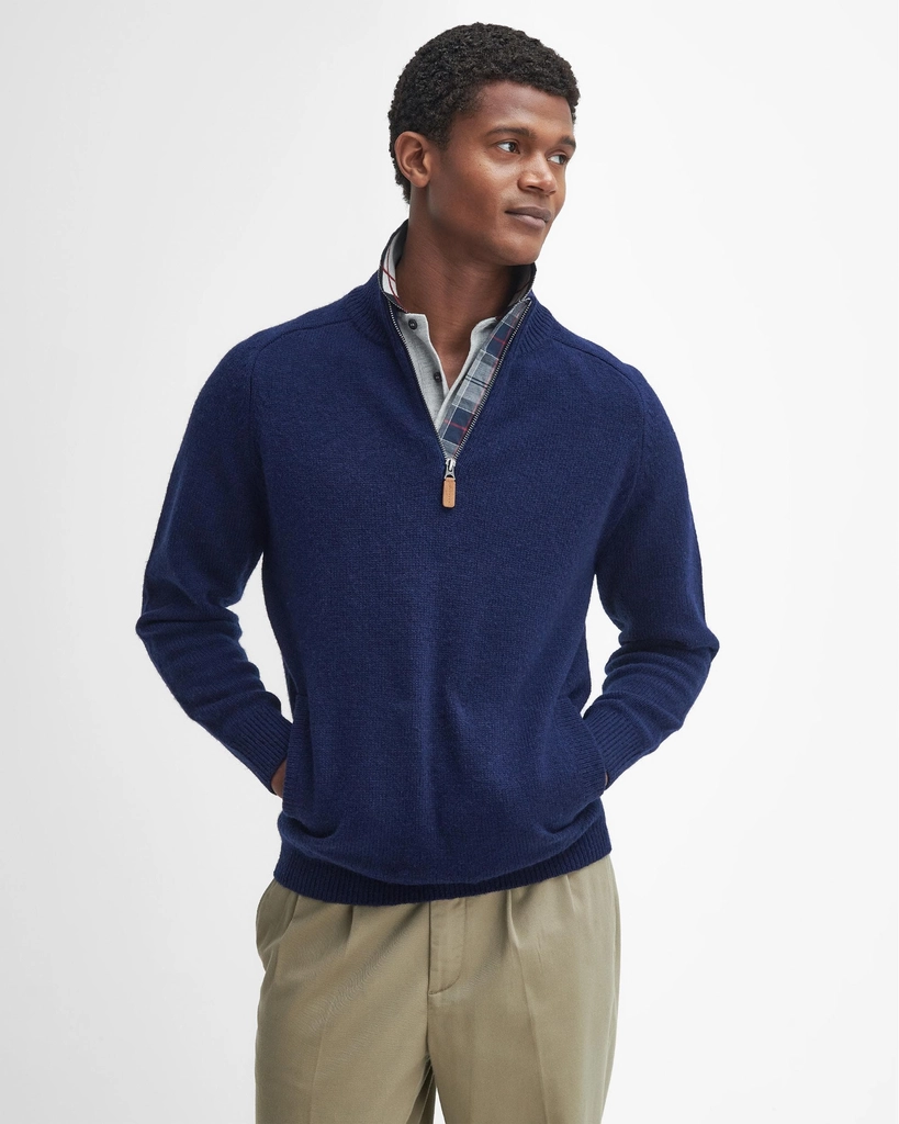 Barbour Talder Mens Half Zip Knitted Jumper - Navy - Size Large
