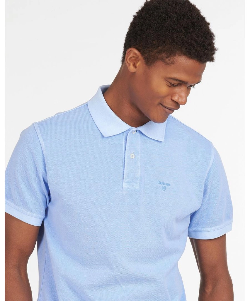 Barbour Wash Sports Mens Polo Shirt - Sky Blue Cotton - Size Large