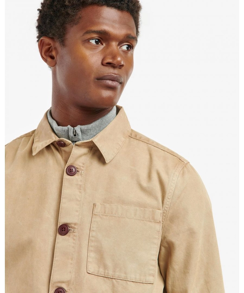 Barbour Washed Mens Overshirt - Stone - Size Large