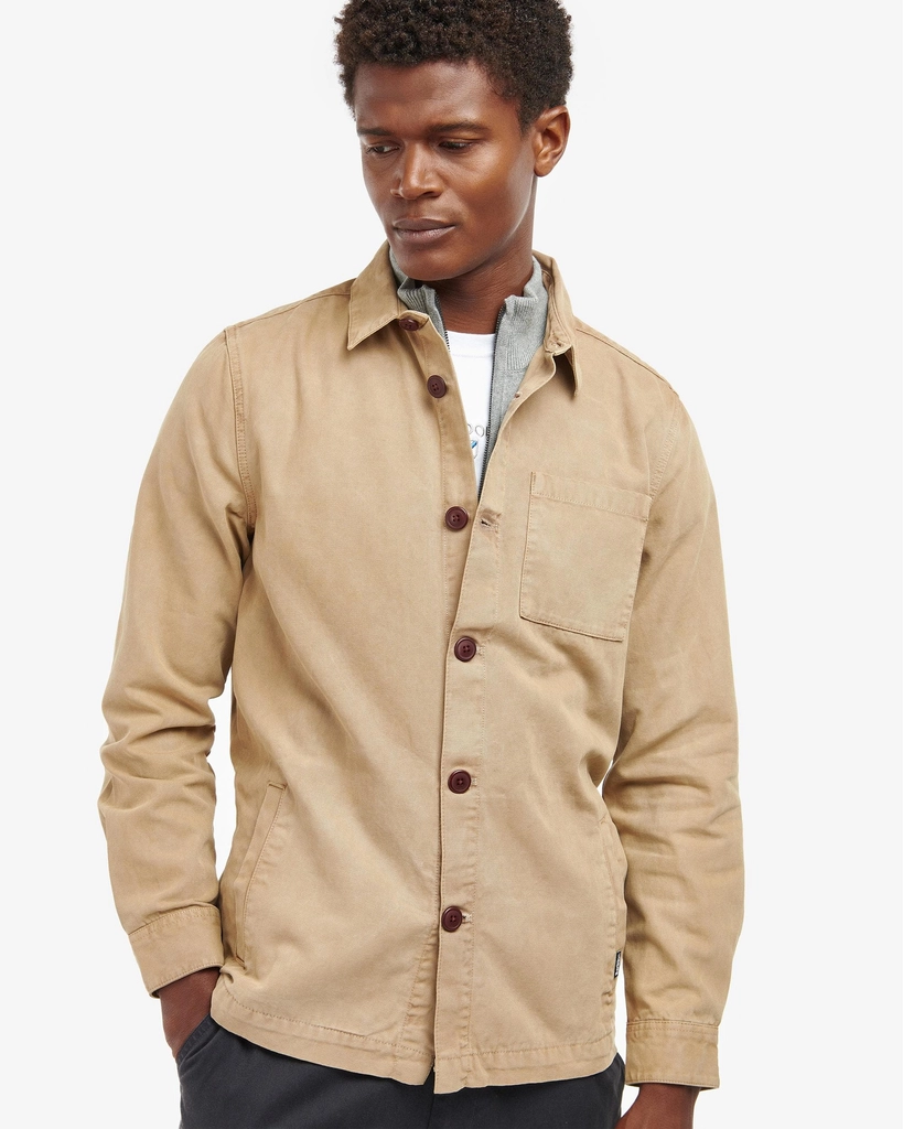 Barbour Washed Mens Overshirt - Stone - Size Large