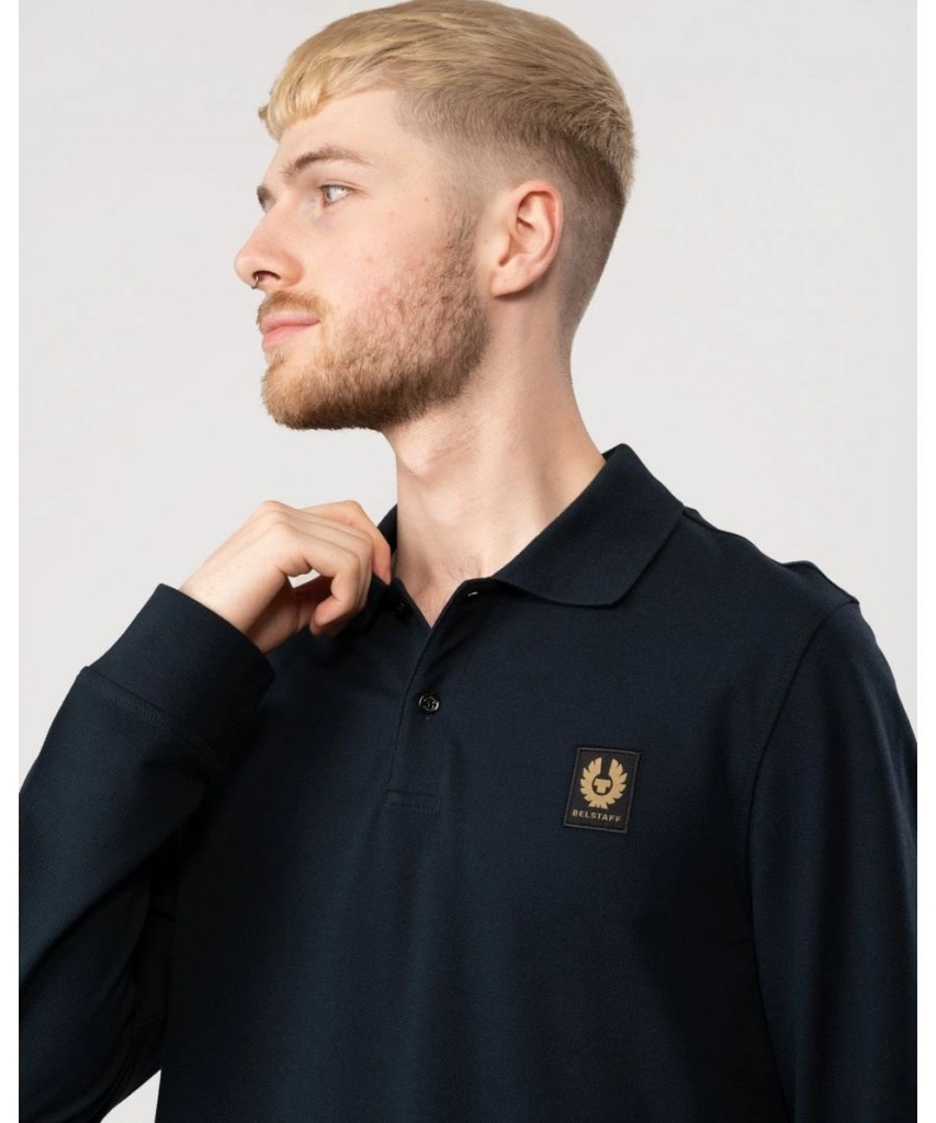 Belstaff Long Sleeved Mens Essentials Polo - Navy Cotton - Size Large