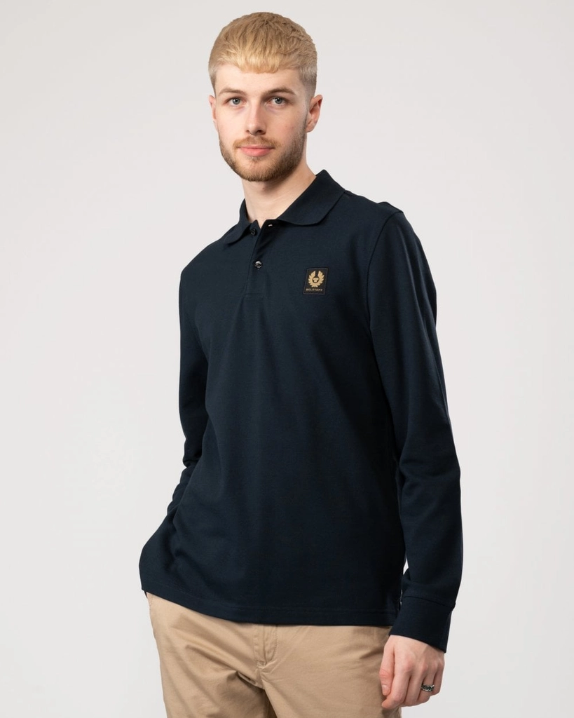 Belstaff Long Sleeved Mens Essentials Polo - Navy Cotton - Size Large