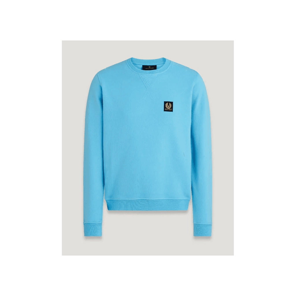 Belstaff Mens Crew Neck Sweatshirt With Logo Patch - Sky Blue - Size Large