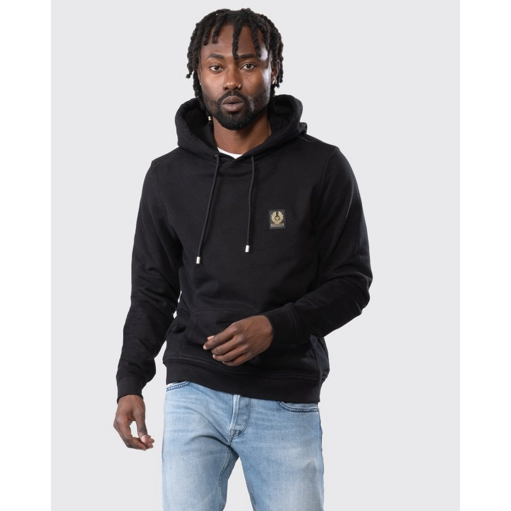 Belstaff Mens Patch Logo Black Hoodie - Size Medium