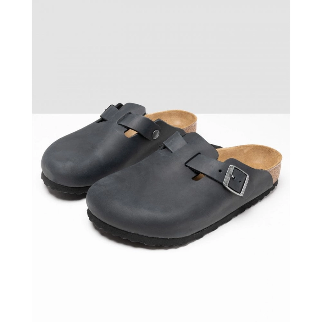 Birkenstock Unisex Mens Boston Leather Sandals in Black Nubuck - Size UK 8