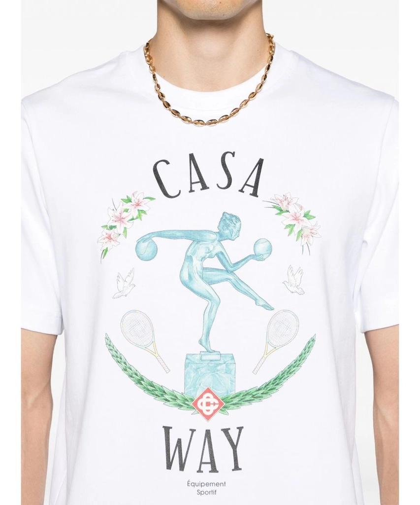 Casablanca Mens Statue En Marbe Printed T-Shirt in White Cotton - Size Large