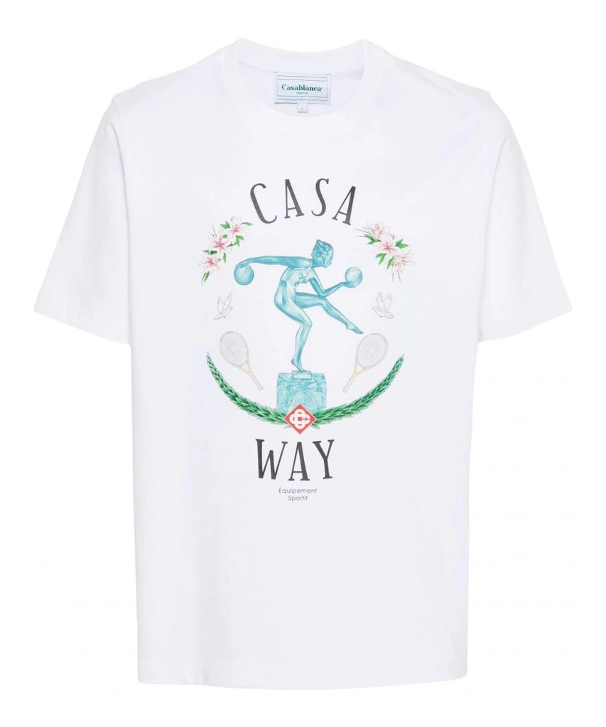 Casablanca Mens Statue En Marbe Printed T-Shirt in White Cotton - Size Large