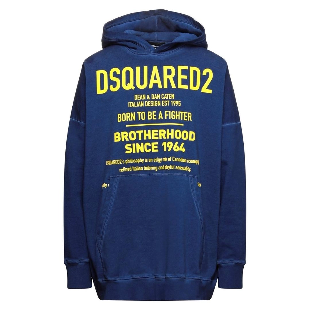 Dsquared2 Mens Born To Be A Fighter Oversize Blue Hoodie Cotton - Size Small