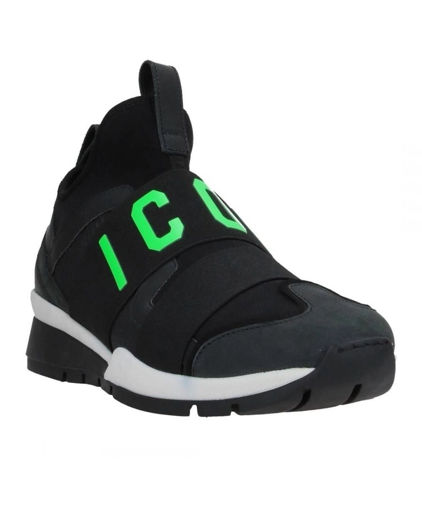 Dsquared2 Mens Green ICON Logo Strap Black Sneakers Leather - Size UK 7