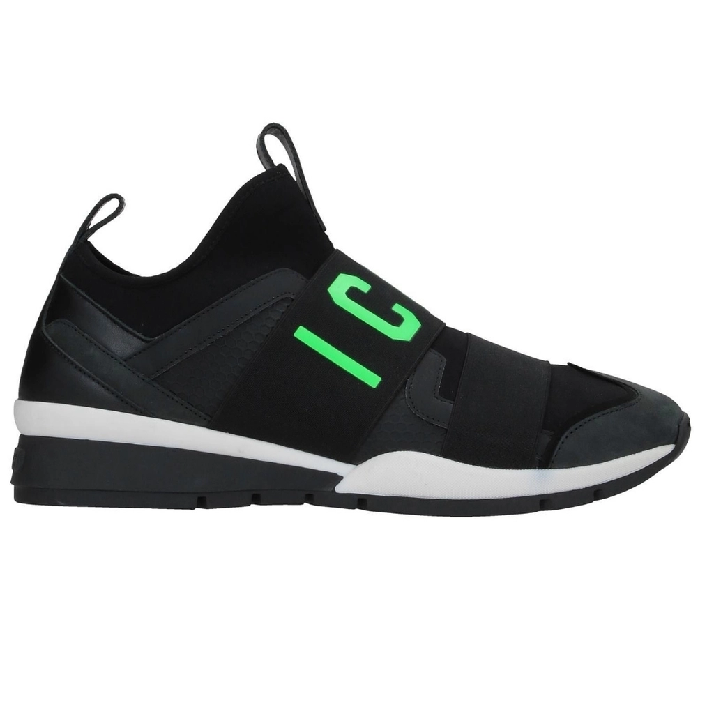 Dsquared2 Mens Green ICON Logo Strap Black Sneakers Leather - Size UK 7
