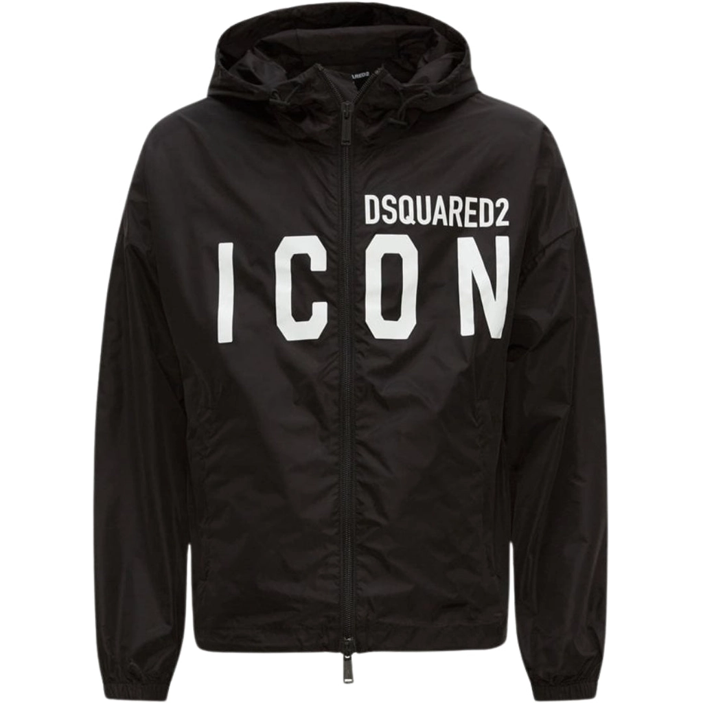 Dsquared2 Mens Large Icon Logo Thin Black Windbreaker Jacket Polyamide - Size Large