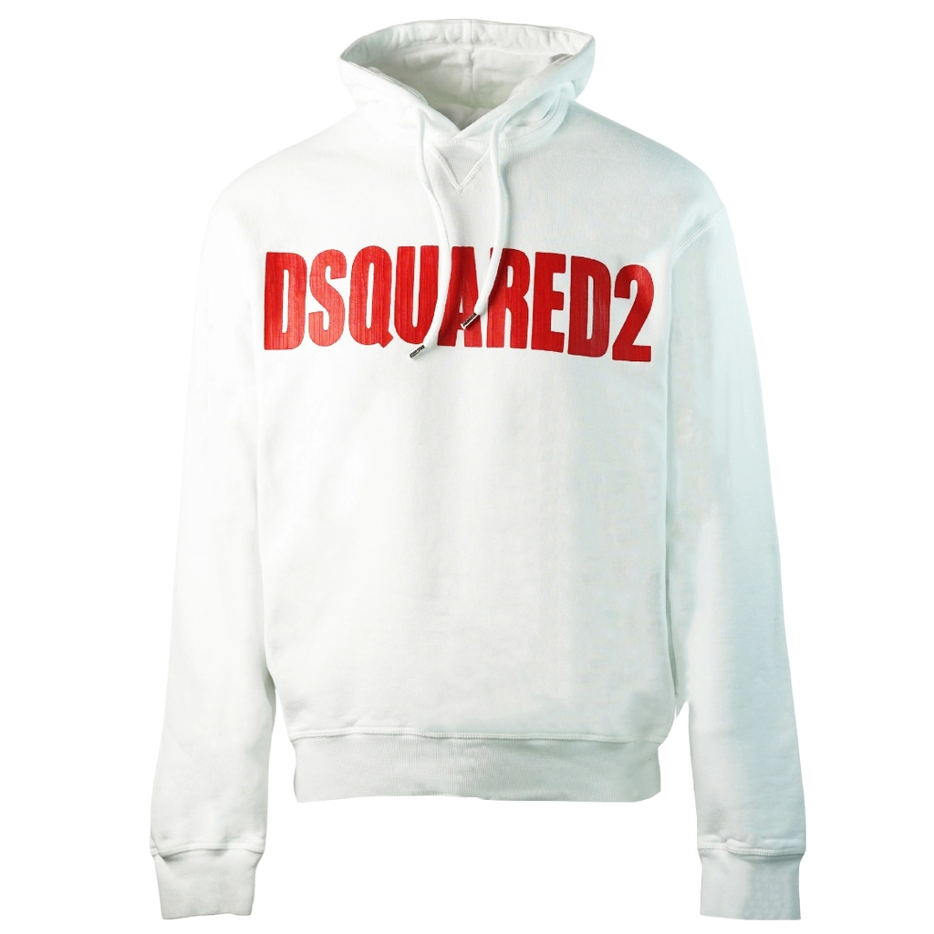 Dsquared2 Mens New Dan Fit Large Logo White Hoodie Cotton - Size Small