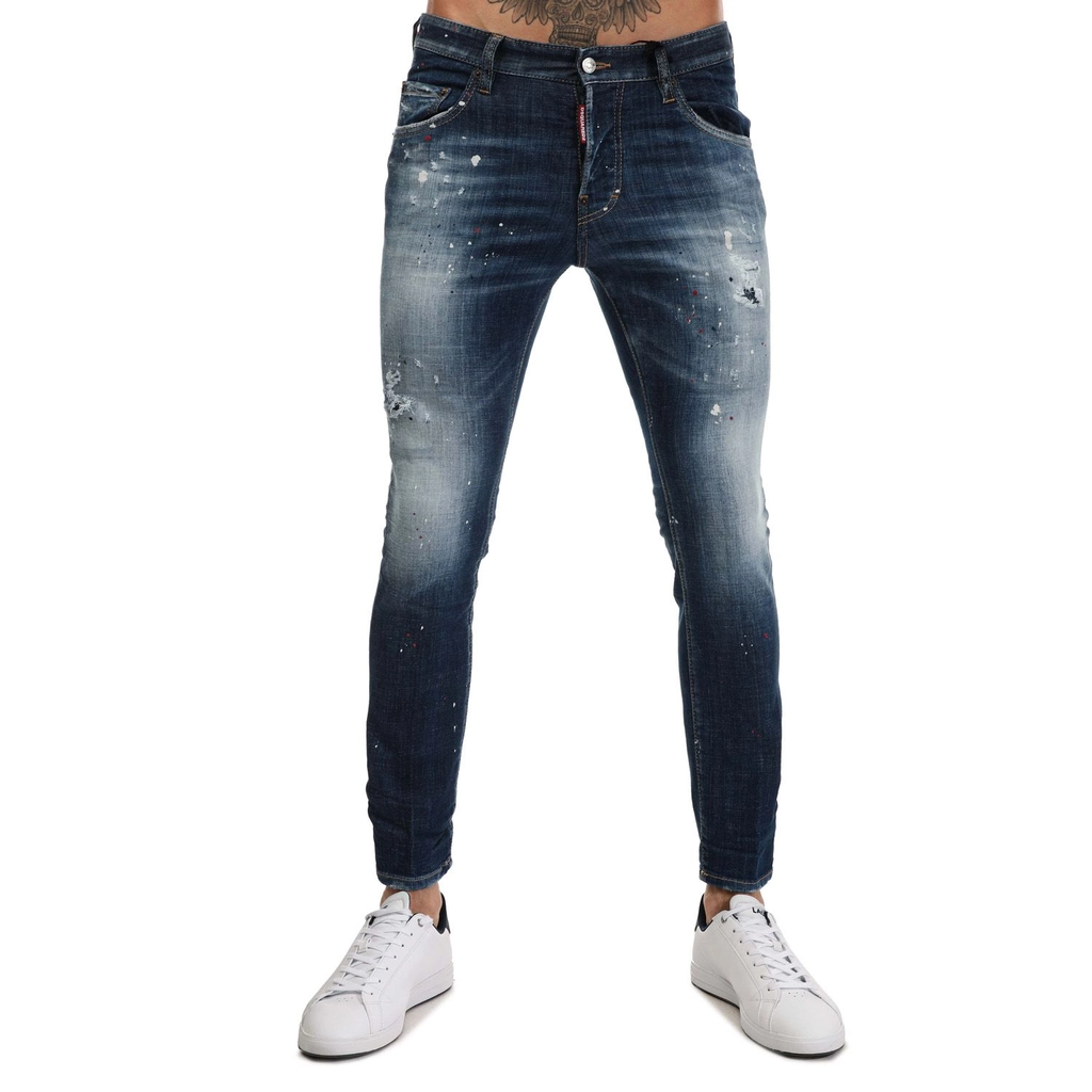 Dsquared2 Mens Paint Jeans in Denim - Blue Cotton - Size Large