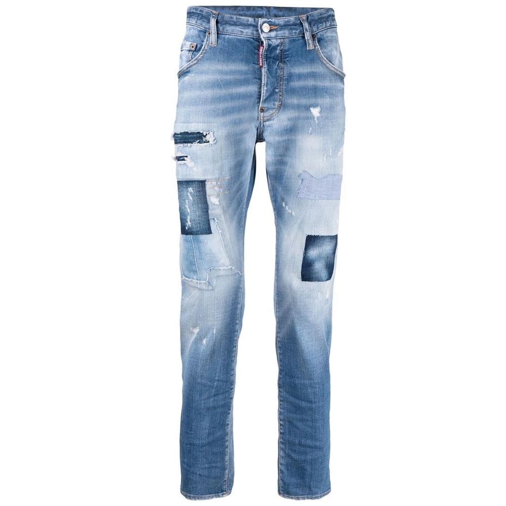 Dsquared2 Mens Patchwork Distressed-Effect Skinny Jeans Blue Cotton - Size 30R