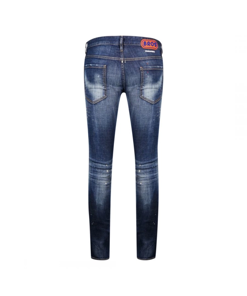 Dsquared2 Mens Slim Jean Destroyed Bros Paint Splash Jeans - Blue Cotton - Size 30W/32L