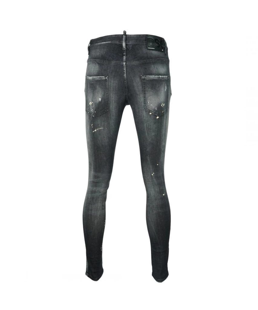 Dsquared2 Mens Super Twinky Jean Paint Splash Destroyed Jeans - Black Cotton - Size 30W/30L