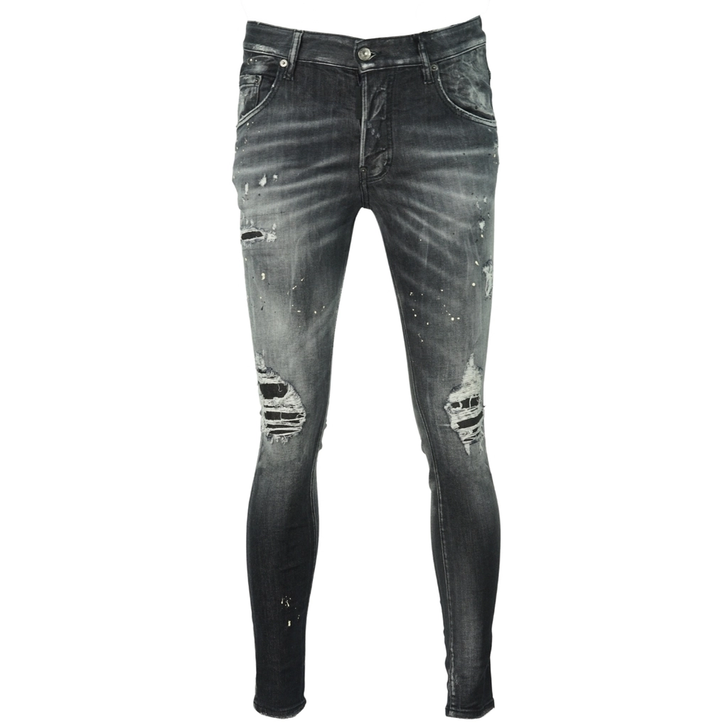 Dsquared2 Mens Super Twinky Jean Paint Splash Destroyed Jeans - Black Cotton - Size 30W/30L