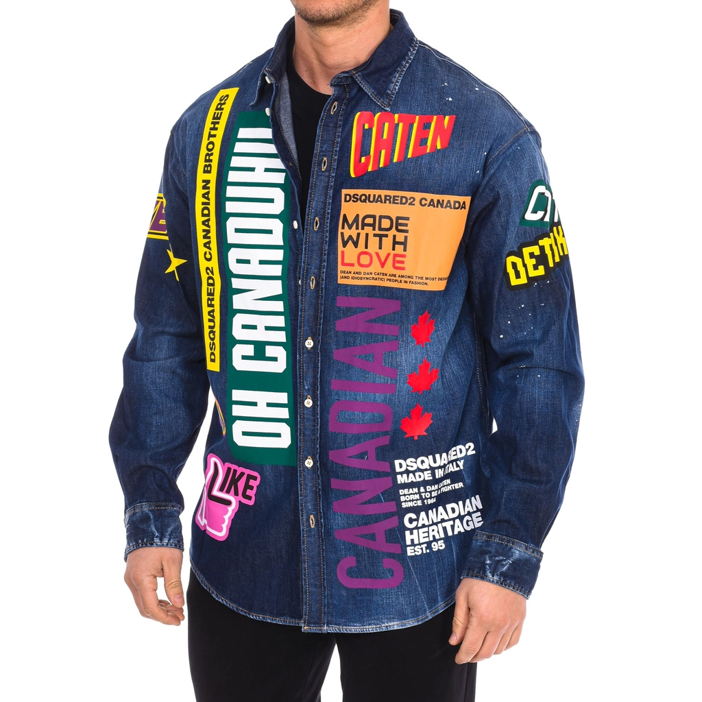 Dsquared2 Mens long sleeve denim shirt with patches S74DM0505-S30341 - Blue - Size EU 46