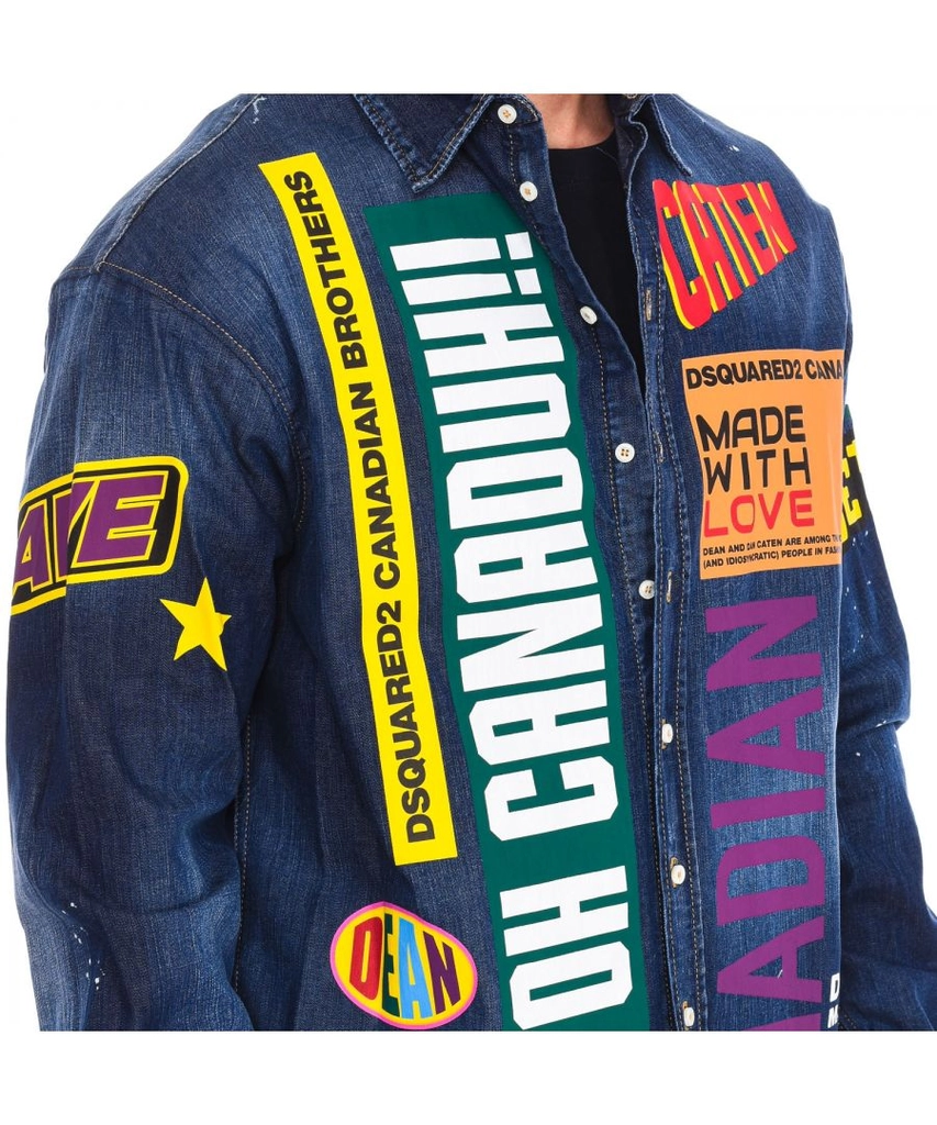 Dsquared2 Mens long sleeve denim shirt with patches S74DM0505-S30341 - Blue - Size EU 46