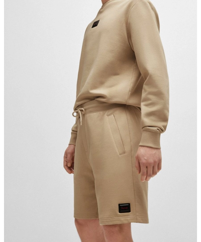 Hugo Diz Gel Mens Relaxed Fit Cotton-Terry Shorts with Logo Trim - Beige - Size X-Large