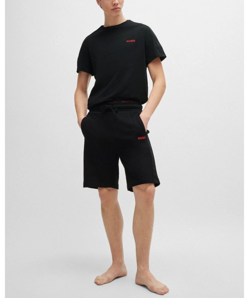 Hugo Tonal Logo Mens Loungewear Shorts - Black Cotton - Size Large