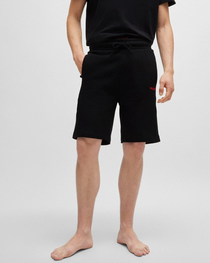 Hugo Tonal Logo Mens Loungewear Shorts - Black Cotton - Size Large