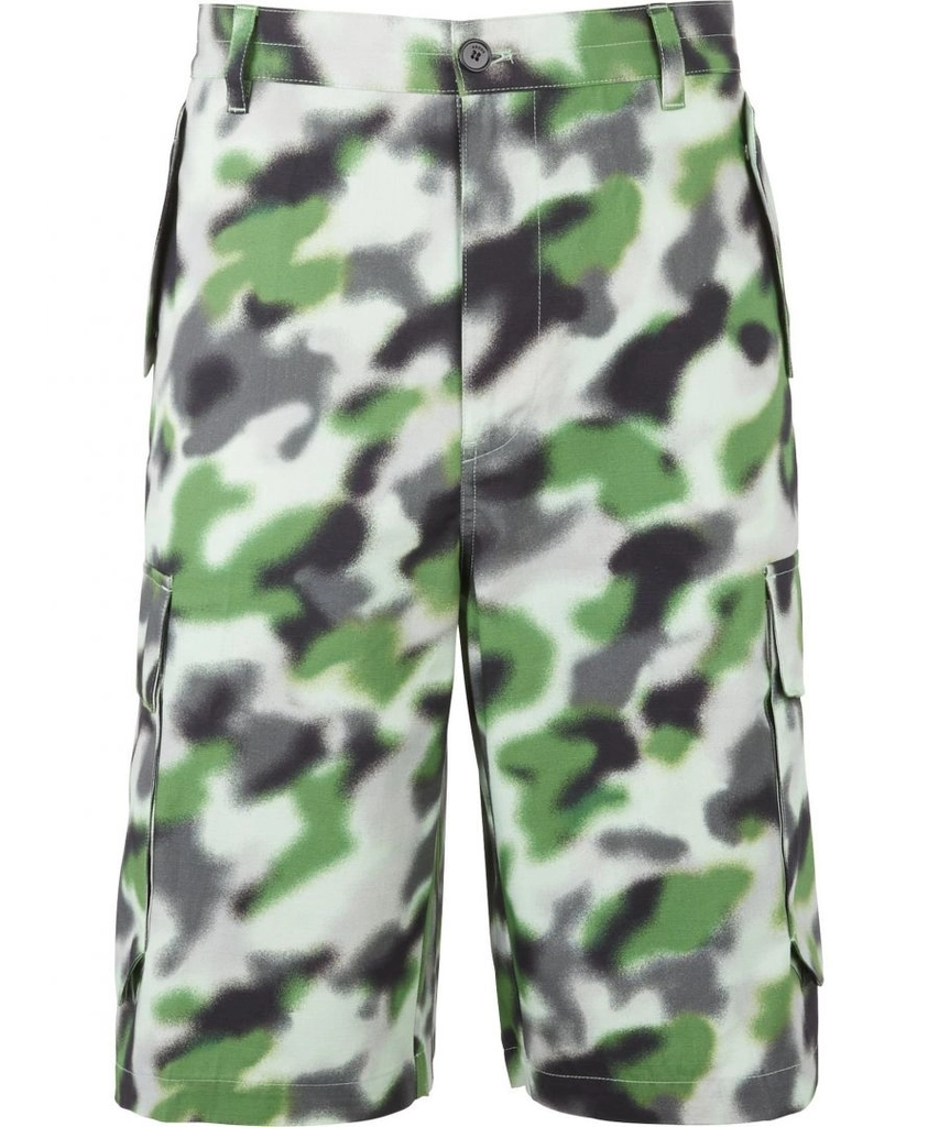 Kenzo Mens Camo Print Cargo Shorts in Green Cotton - Size Medium