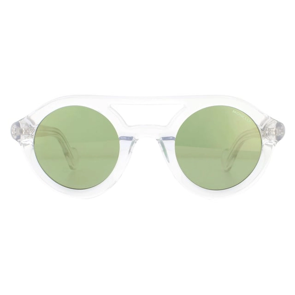 Moncler Round Unisex Crystal Green Mirror Sunglasses - Transparent - One Size