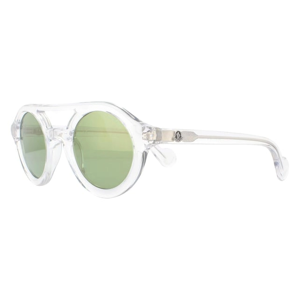 Moncler Round Unisex Crystal Green Mirror Sunglasses - Transparent - One Size