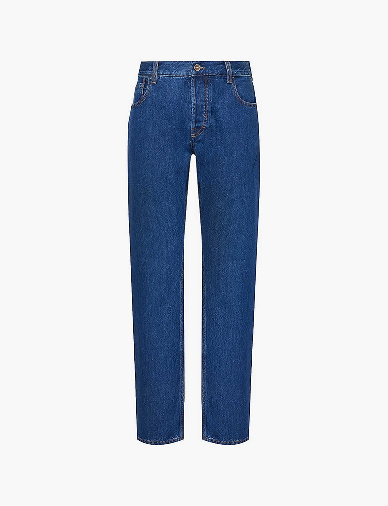 Gucci Mens Blue Mix Logo-print Tapered-leg Cotton Jeans 34