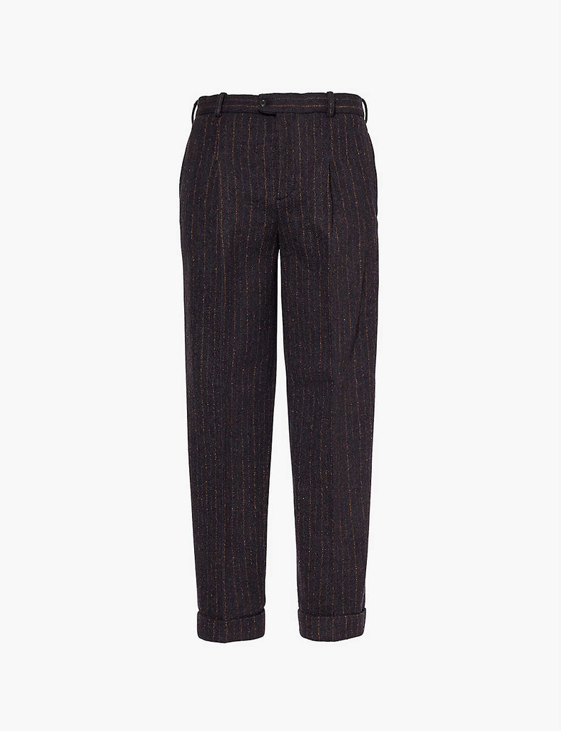 Kenzo Mens Blue Black School Boy Striped-print Tapered-leg Relaxed-fit Wool Trousers 42