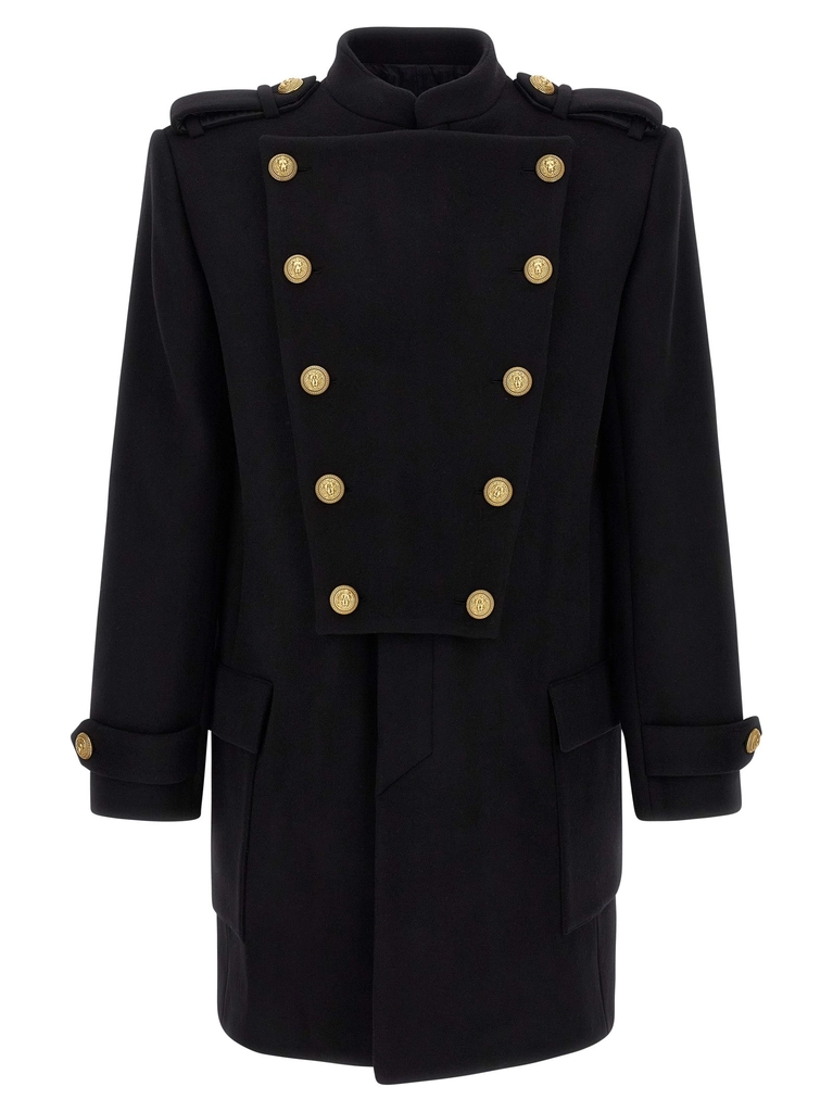 Balmain Removable Plastron Coat Trench E Impermeabili Nero-Uomo