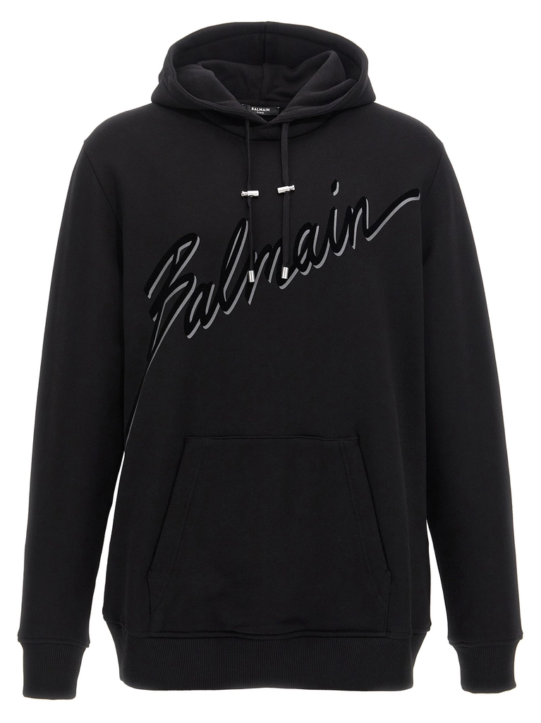 Balmain Velvet Logo Hoodie Felpe Nero-Uomo